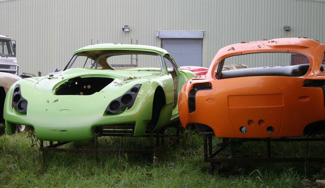 An eerie sight of unused TVR shells in front of the closed factory.