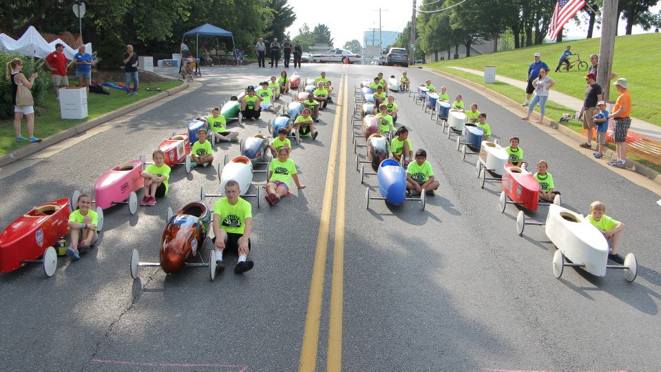 A Soapbox Race held in a neighborhood street.