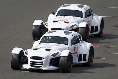 The two D8 GT4s racing close to each other