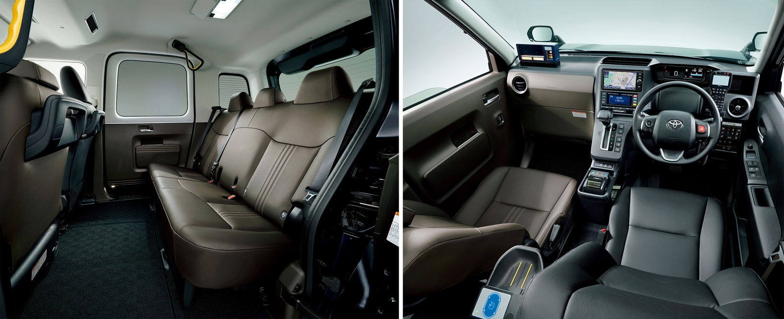 Interestingly, the driver's seat is black while the passenger seats are brown