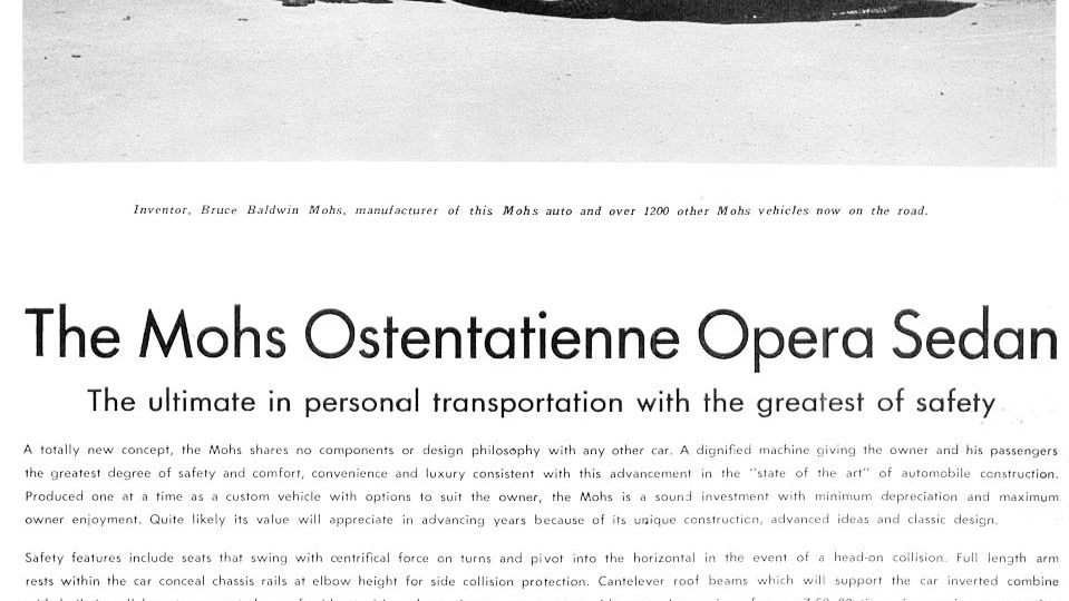 Episode 3: The Mohs Ostentatienne Opera Sedan, A Weird Looking Rear-Entry Sedan Fom 1967