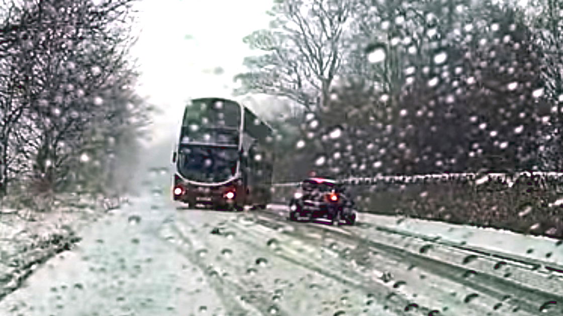 Watch A Bus Driver Drift A Double-Decker To Avoid A Horrible Smash