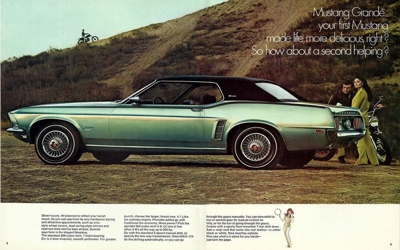 An advertisement for the 1969 Ford Mustang Grande