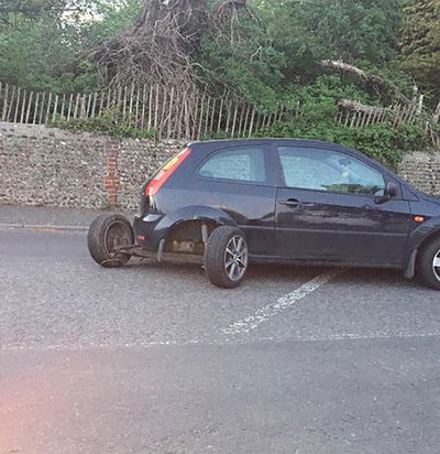 This Ford Fiesta Hit A Pothole So Hard It Ripped A Whole Axle Off