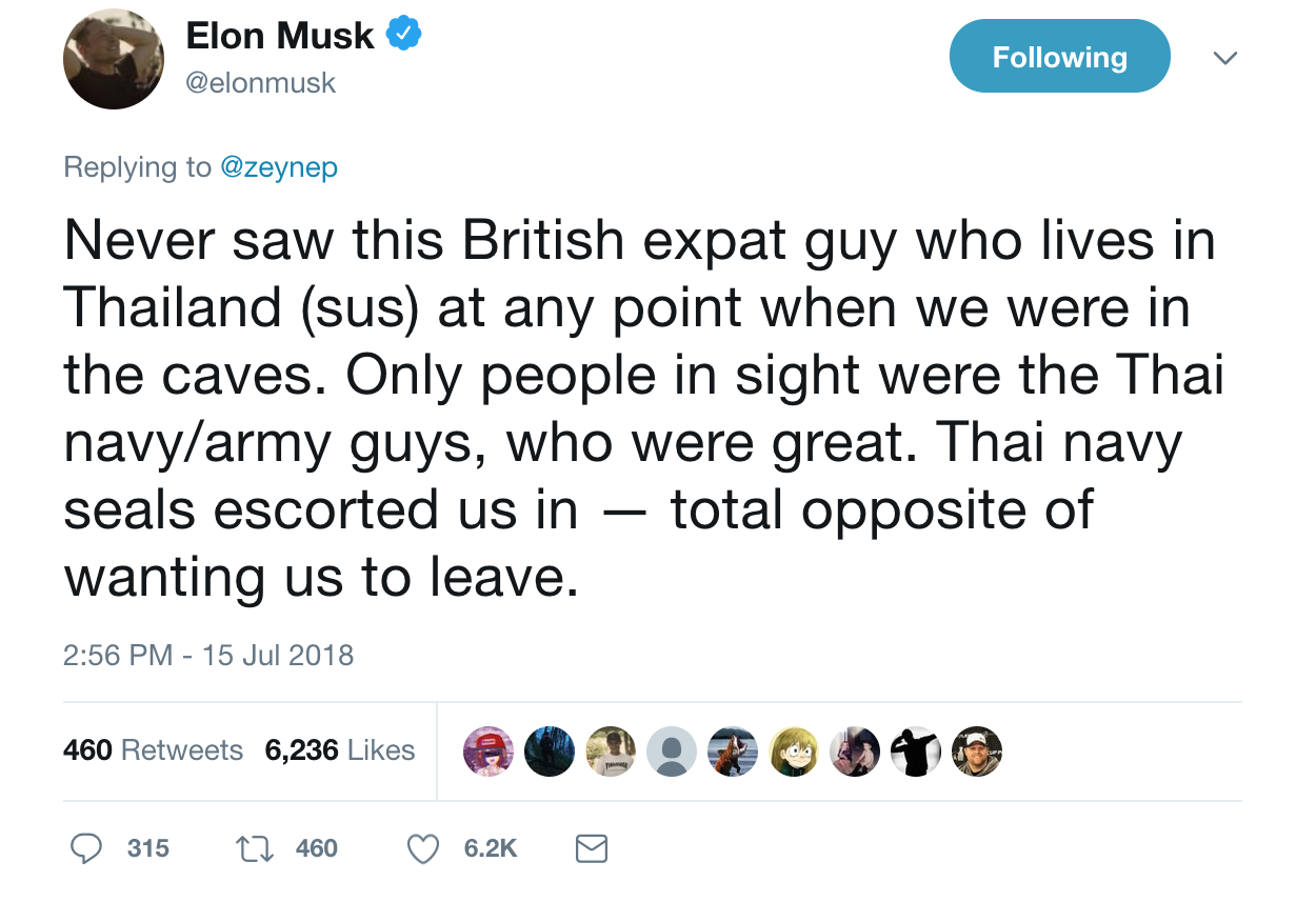Elon Musk Calls Thai Cave Rescue Diver A 'Pedo' In Bizarre Outburst, Then Deletes Tweets