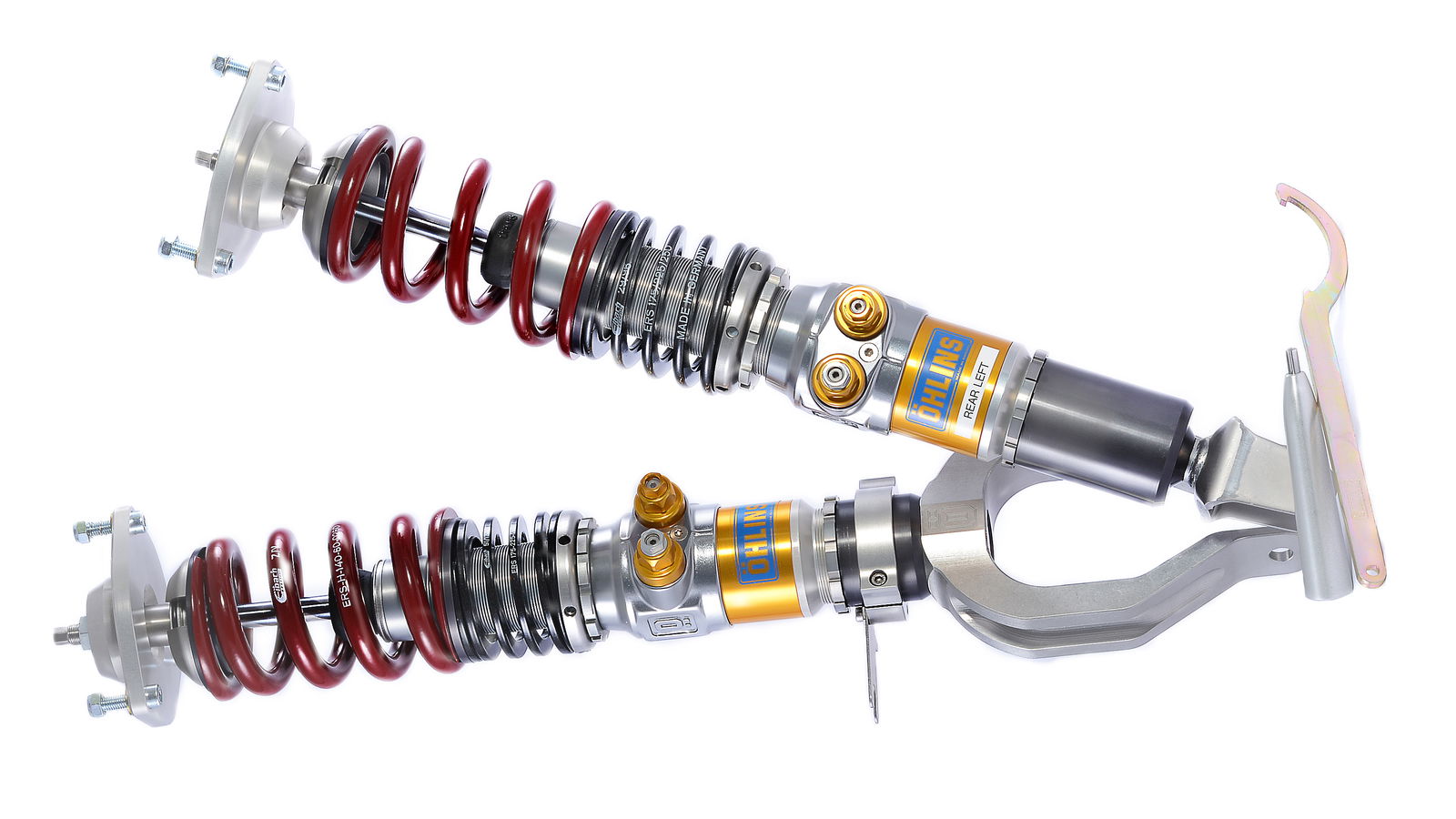 A pair of Ohlins twin-tube coilovers