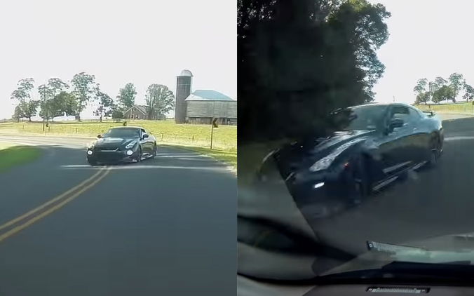 Sliding Nissan GT-R Comes Perilously Close To Head-On Smash