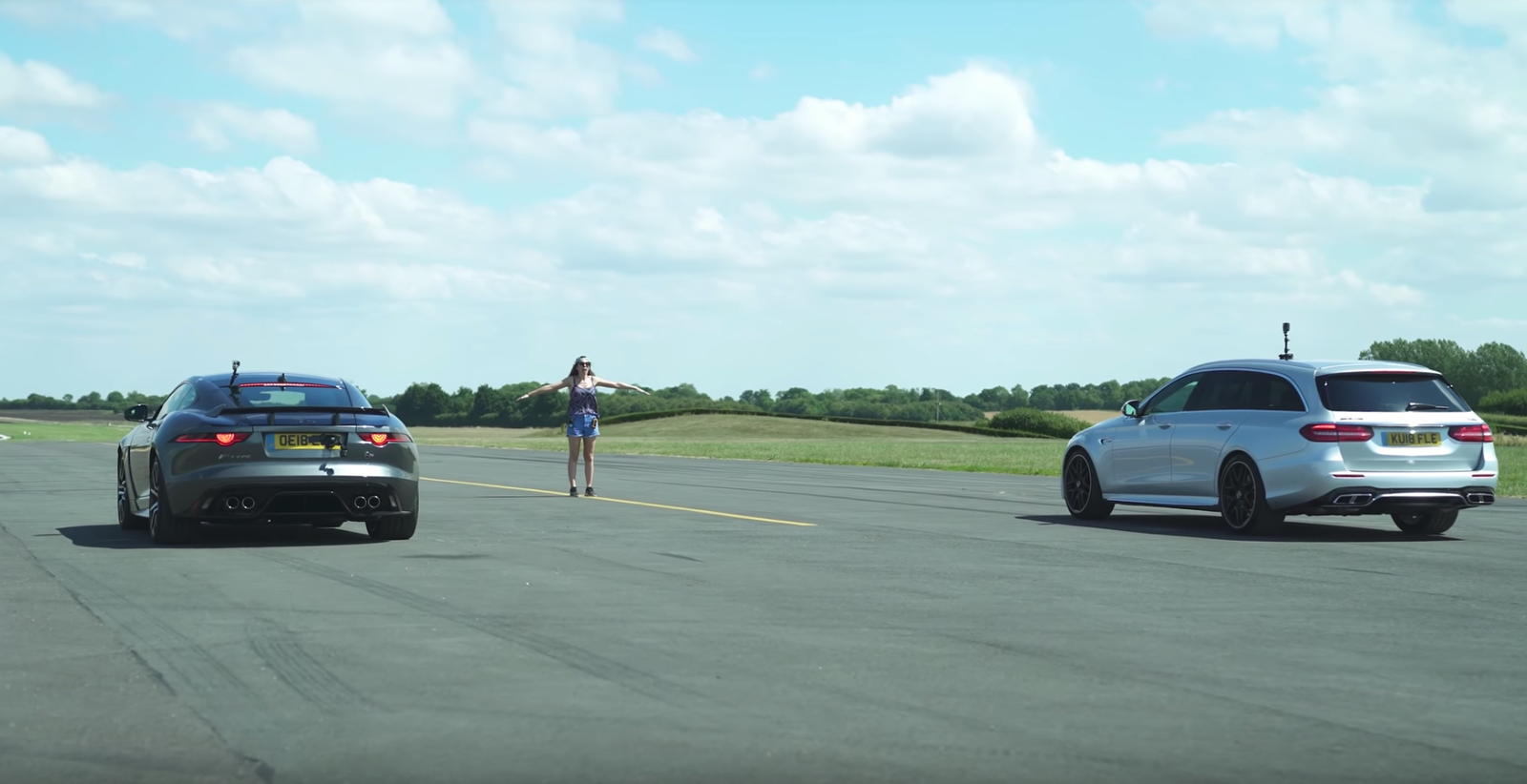 This F-Type SVR Vs AMG E63 S Drag Race Has A Photo Finish