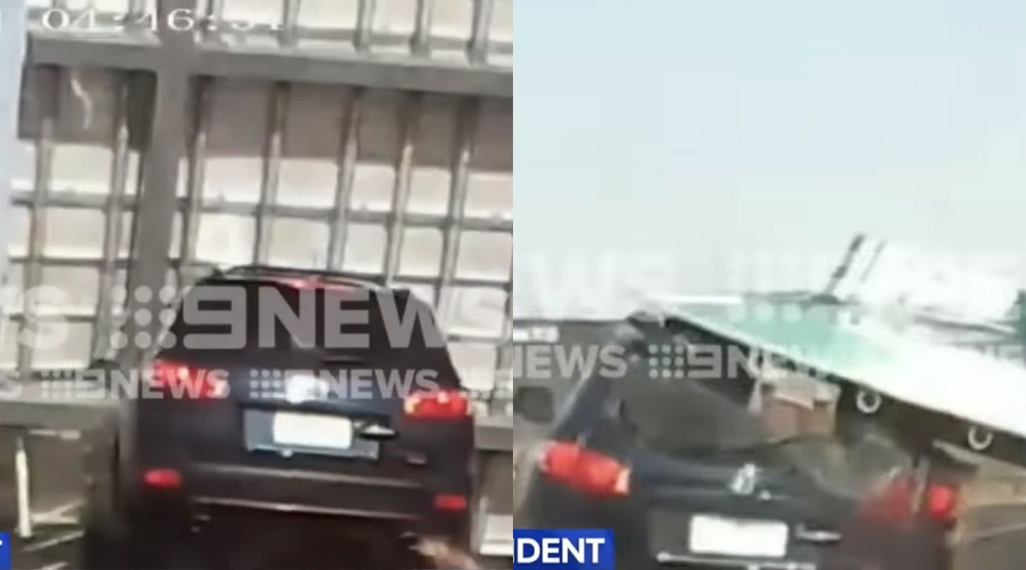 Driver Escapes With Minor Injuries After Huge Sign Drops On Her Car