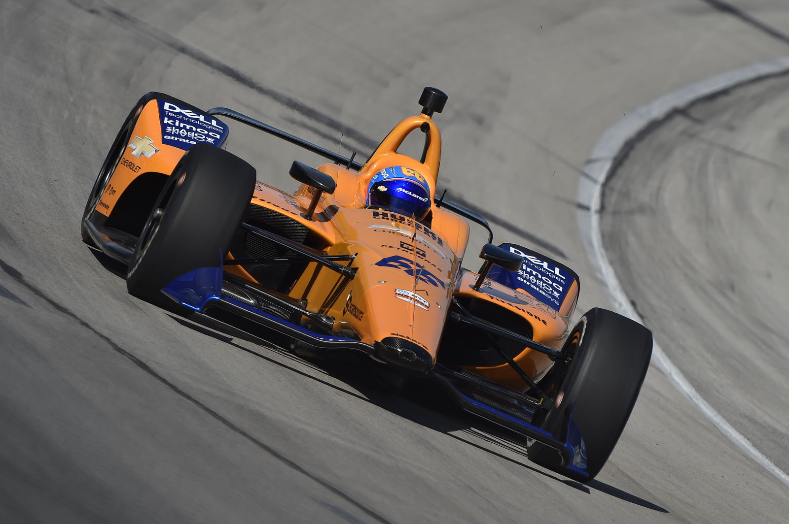You can just about see the different shades of orange on the car at the Texas test. Image via IndyCar