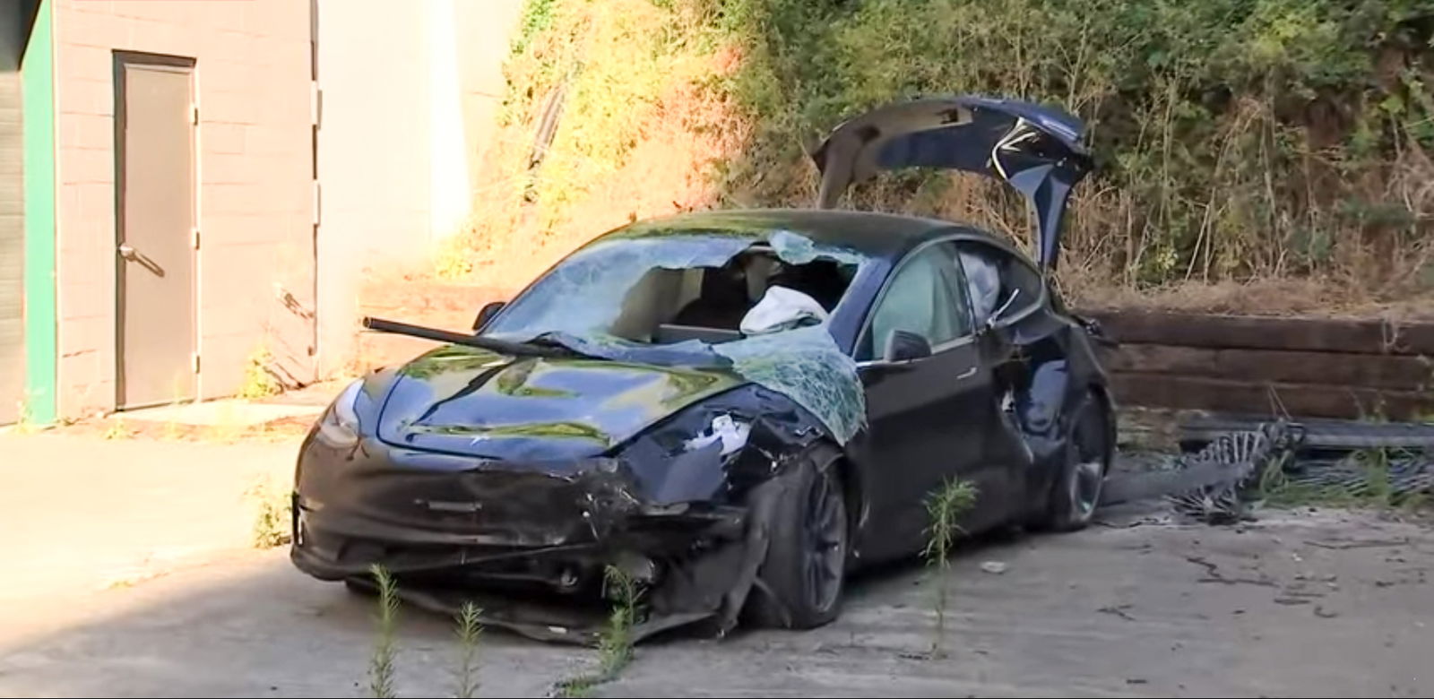 This Tesla Model 3 Took A 12m Fall Off The Road