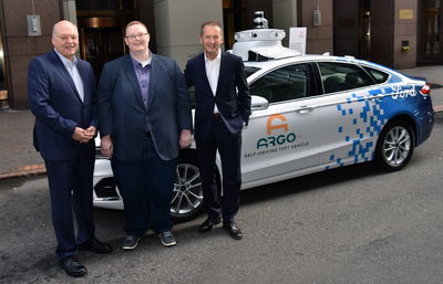 Argo AI CEO Bryan Salesky pictured with Dr. Herbert Diess and Jim Hackett