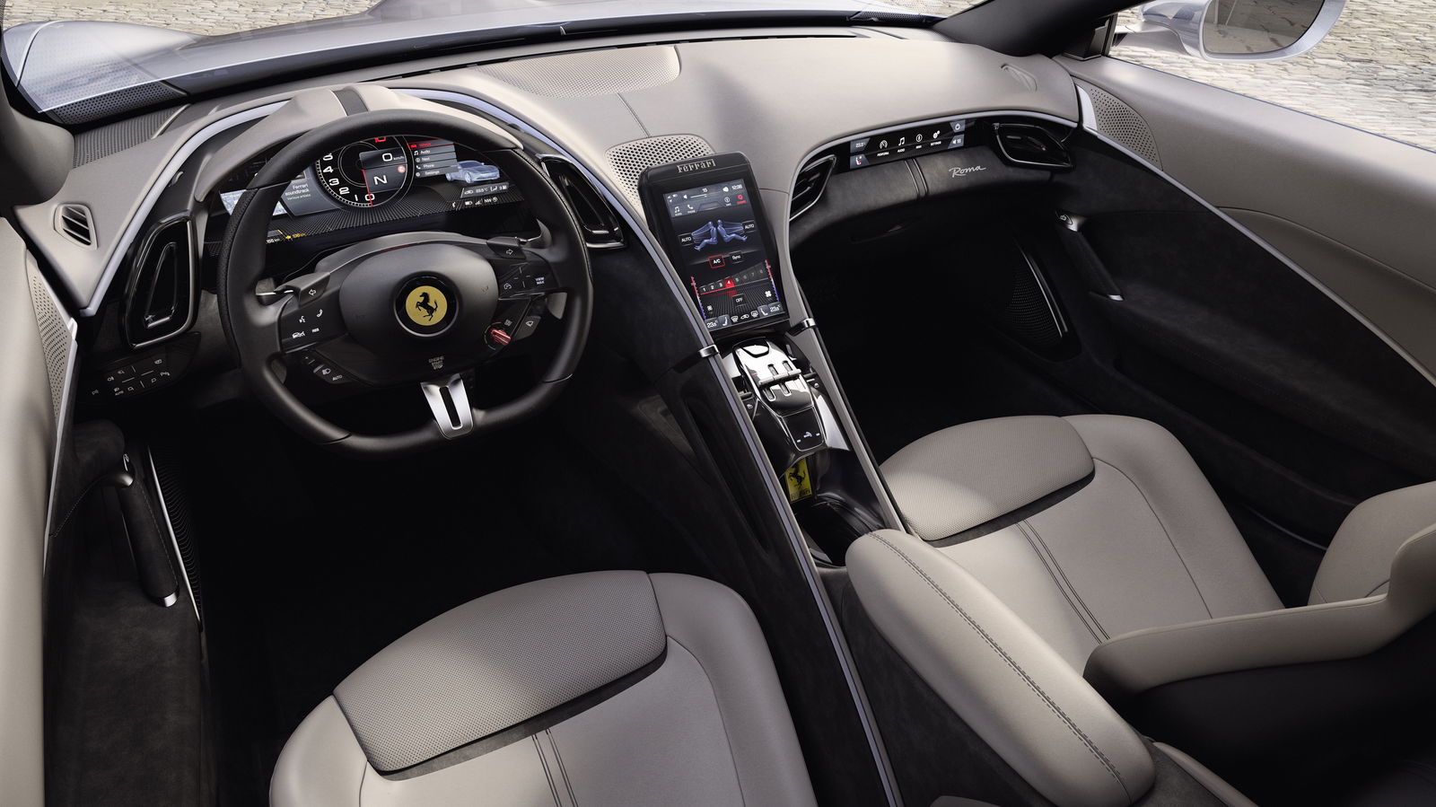 The Ferrari Roma looks to have borrowed its steering wheel and digital instrument cluster from the SF90