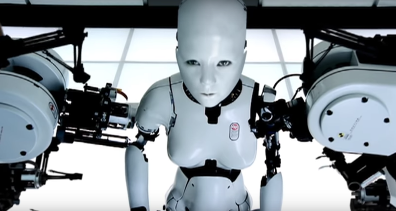 The robot in question, complete with uncanny valley-spec Bjork face
