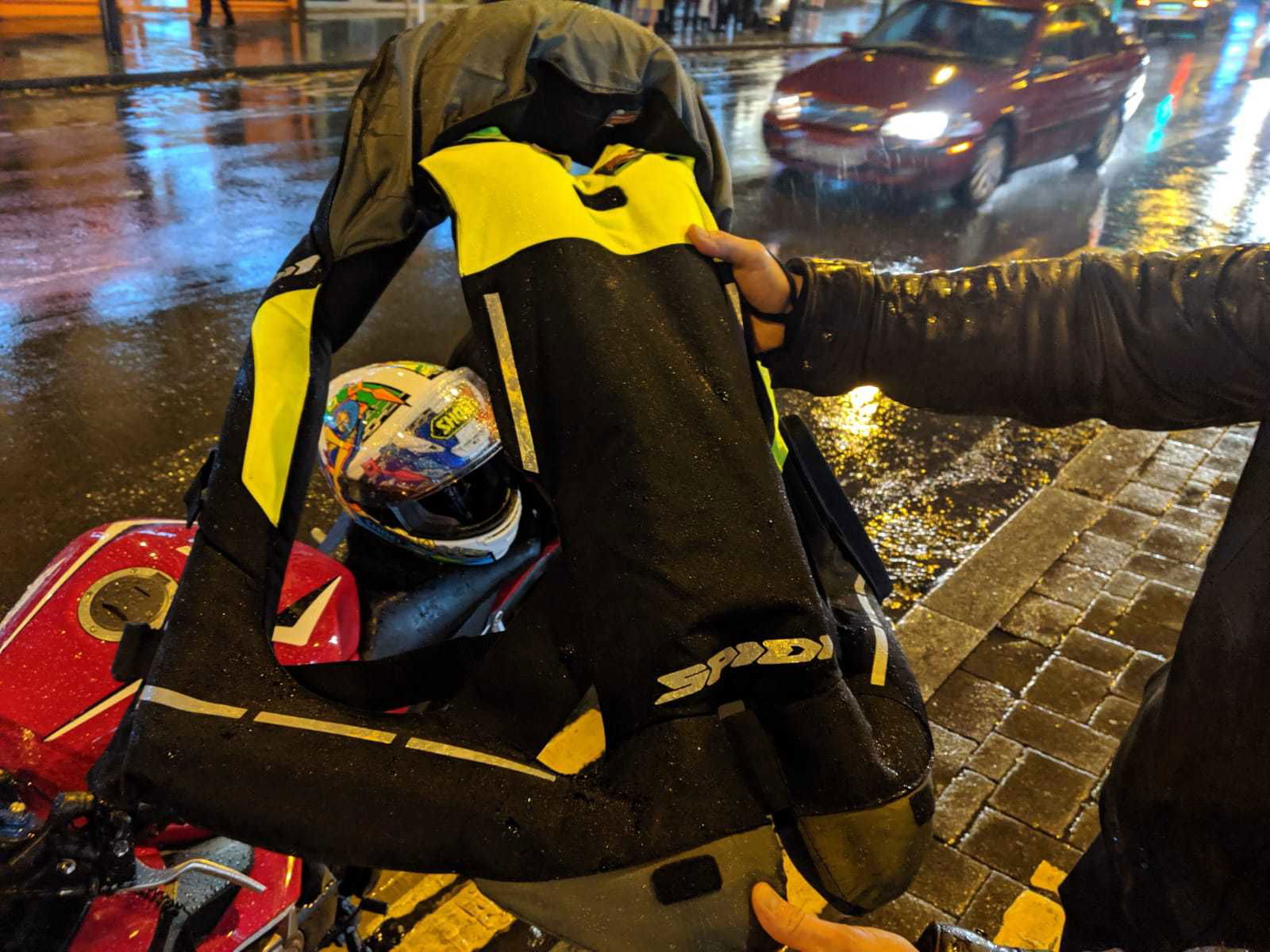 My Spidi airbag jacket cushioned my landing nicely. The CO2 canister inside can be swapped out, meaning it's not a one-use airbag jacket
