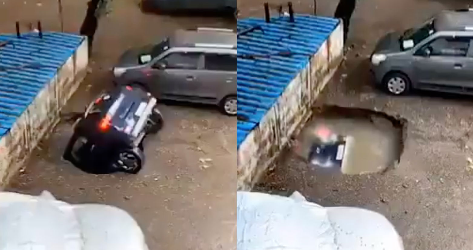 Watch As This Car Is Slowly Swallowed By A Sinkhole