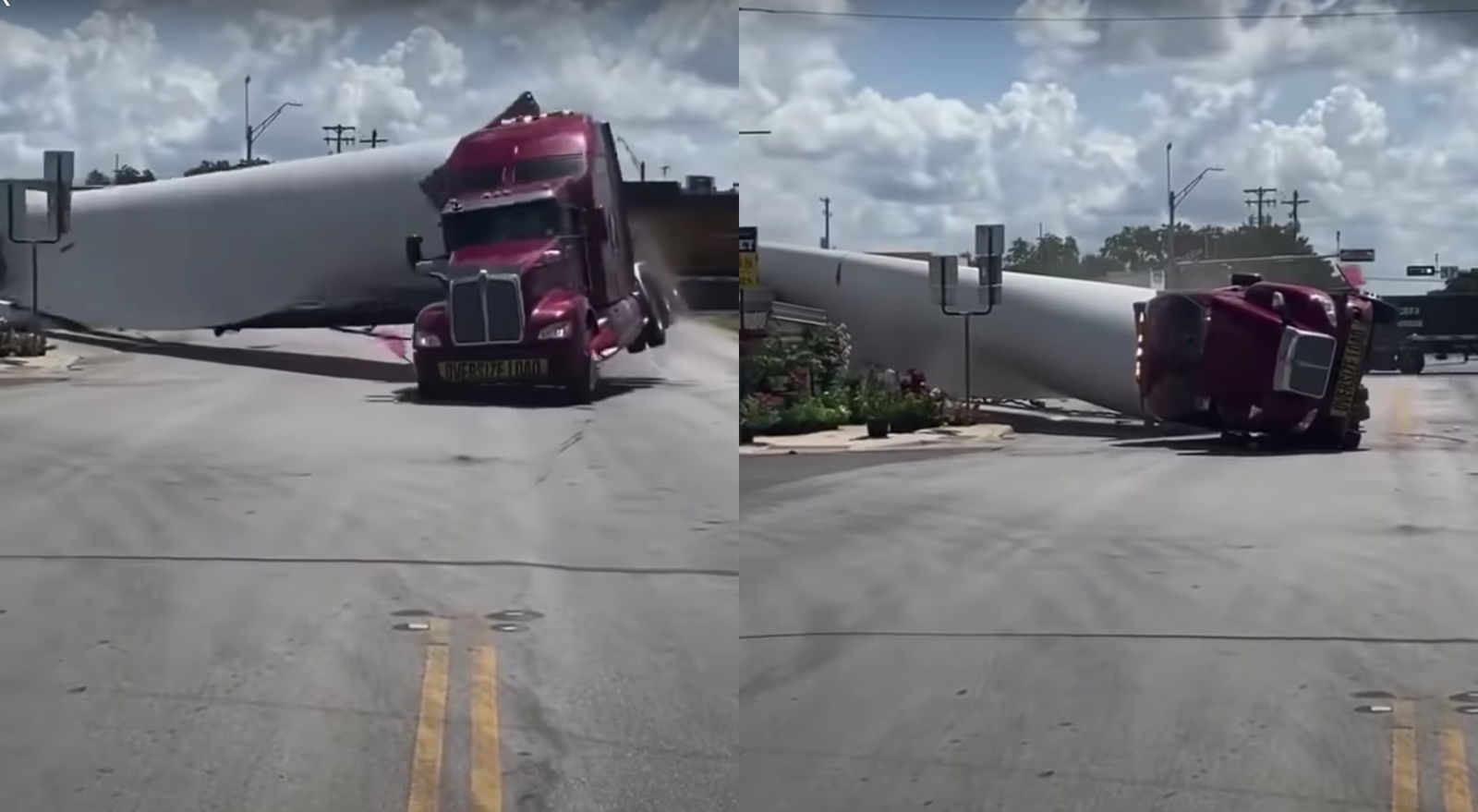 Truck Carrying Wind Turbine Blade Wiped Out After Getting Stuck On Train Crossing