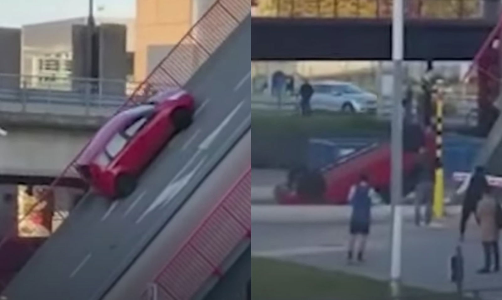 Nissan Note Filmed Rolling Off Rising Bridge In Belgium